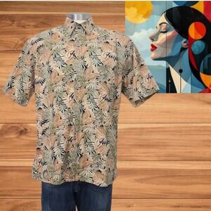 Pierre Cardin Men's Hawaiian Print‎ Short Sleeved Shirt Cotton Sz M